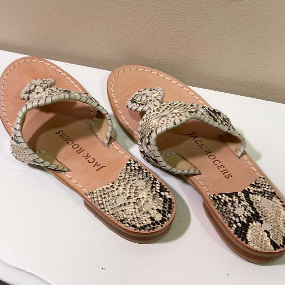 Jack Rogers Tan and Black Sandals with Exotic Design